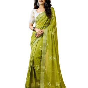 SIRIL Women's Printed Cotton One Minute Ready to Wear Saree With Unstitched Blouse Piece
